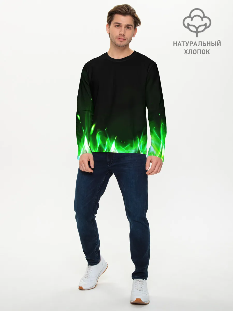 Мужской лонгслив базовый / Зеленый огонь