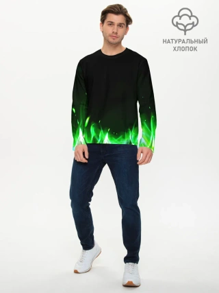 Мужской лонгслив базовый / Зеленый огонь