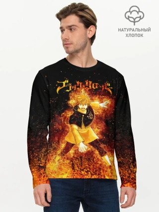 Мужской лонгслив базовый / Чёрный клевер Аста в огне