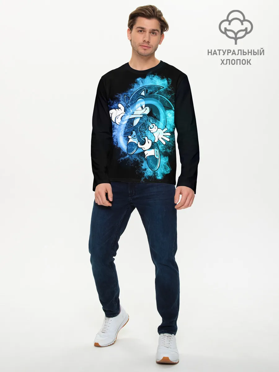Мужской лонгслив базовый / Соник сквозь кольцо