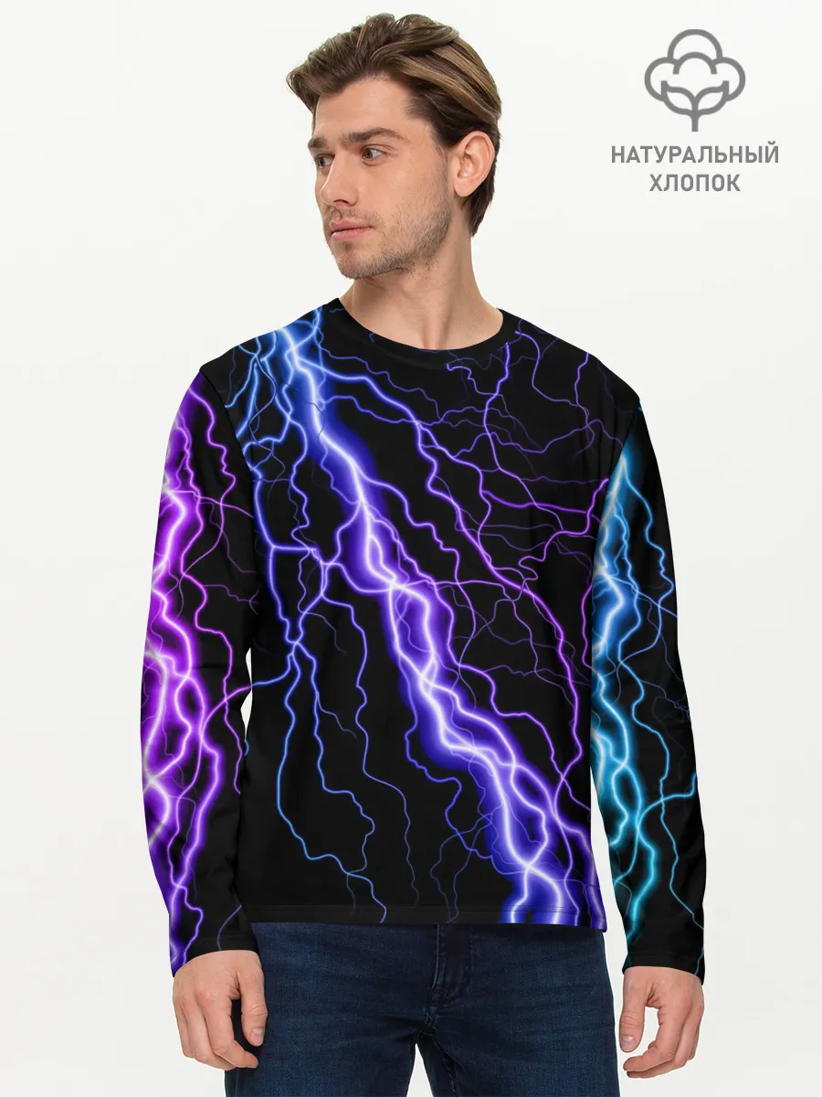 Мужской лонгслив базовый / НЕОНОВАЯ МОЛНИЯ / ГРОЗА
