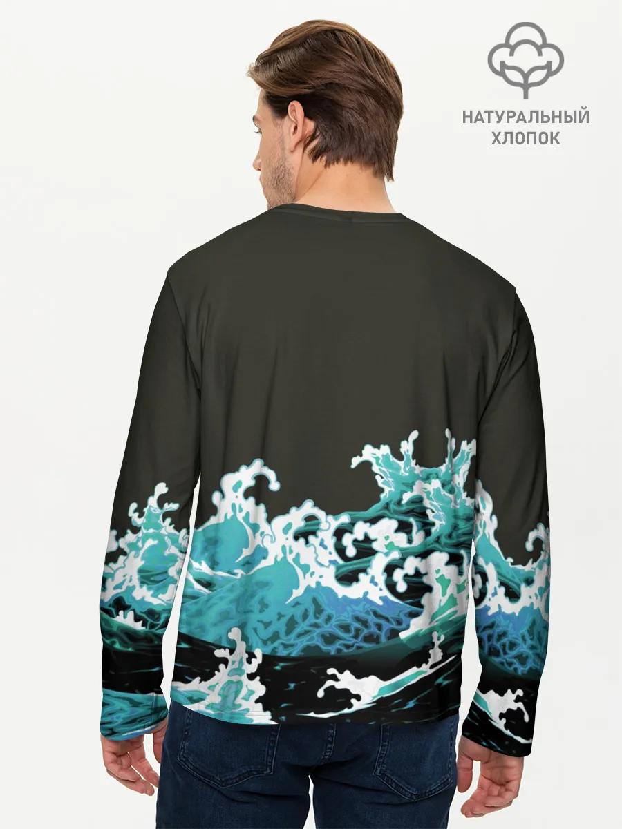 Мужской лонгслив базовый / Корабль на Волнах | Кракен