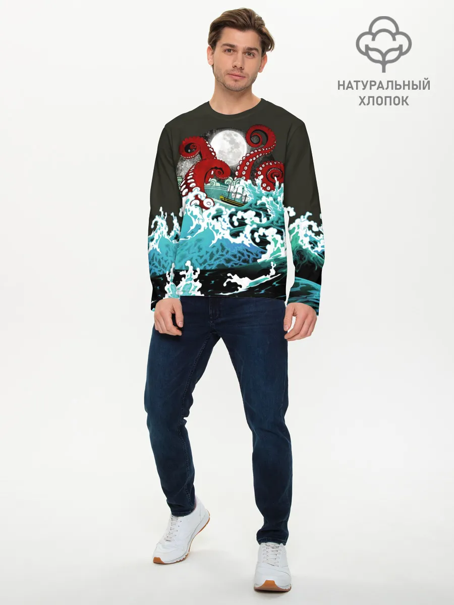 Мужской лонгслив базовый / Корабль на Волнах | Кракен