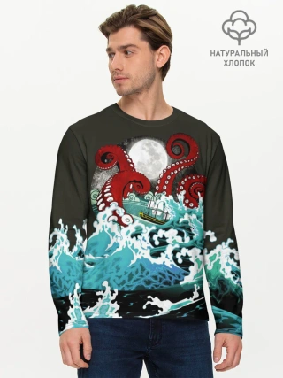 Мужской лонгслив базовый / Корабль на Волнах | Кракен
