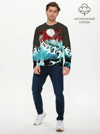 Мужской лонгслив базовый / Корабль на Волнах | Кракен