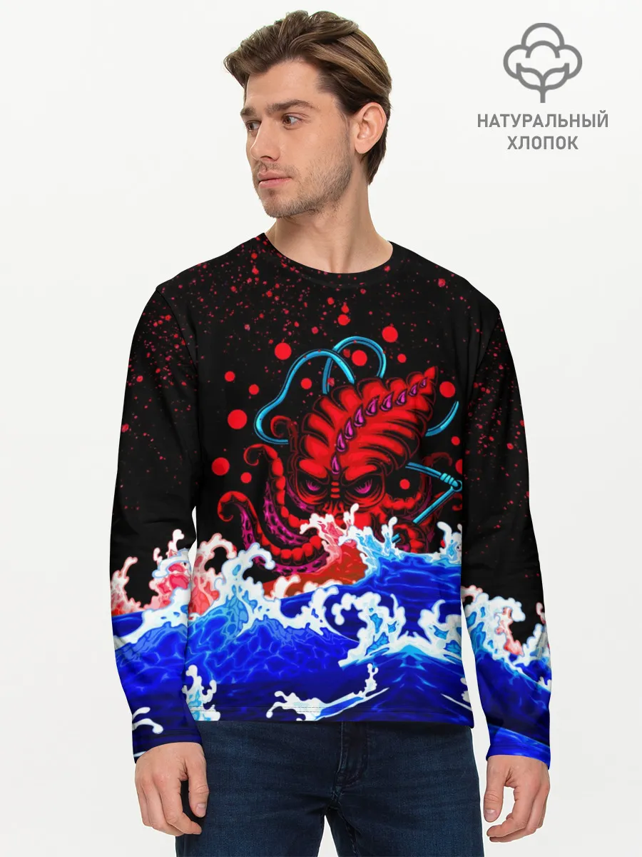 Мужской лонгслив базовый / Кровавый Кракен Монстр