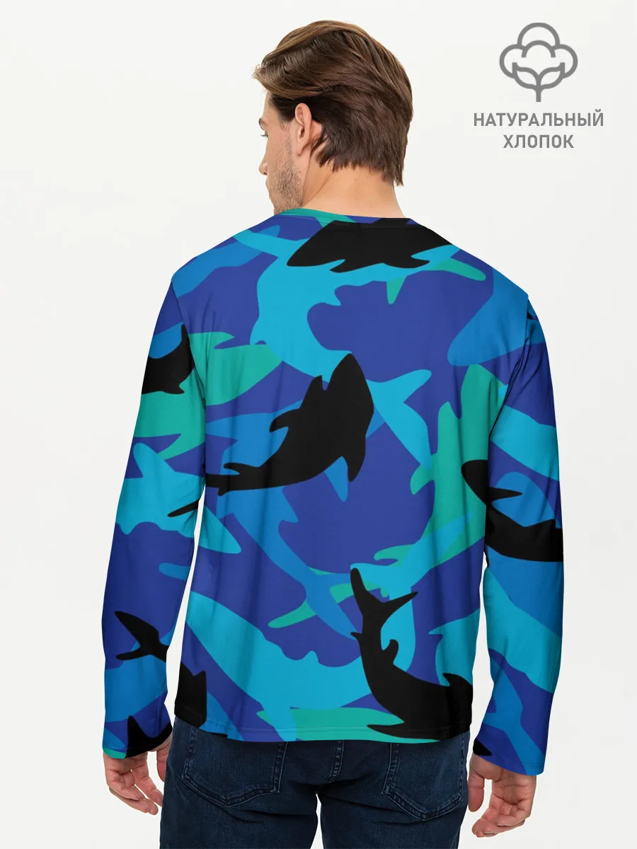Мужской лонгслив базовый / Акулы паттерн