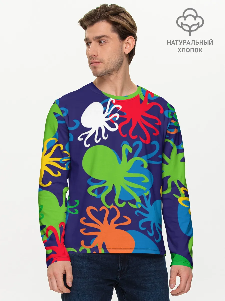 Мужской лонгслив базовый / Осьминоги