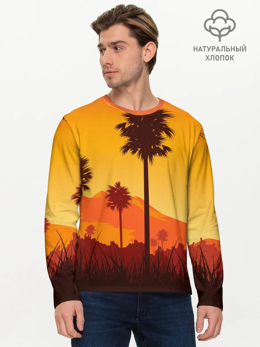 Мужской лонгслив базовый / Лето, Пальмы, вечер