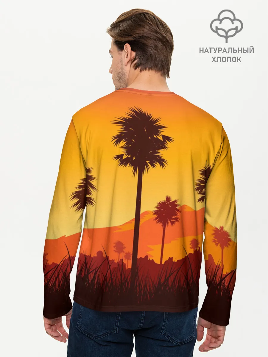 Мужской лонгслив базовый / Лето, Пальмы, вечер