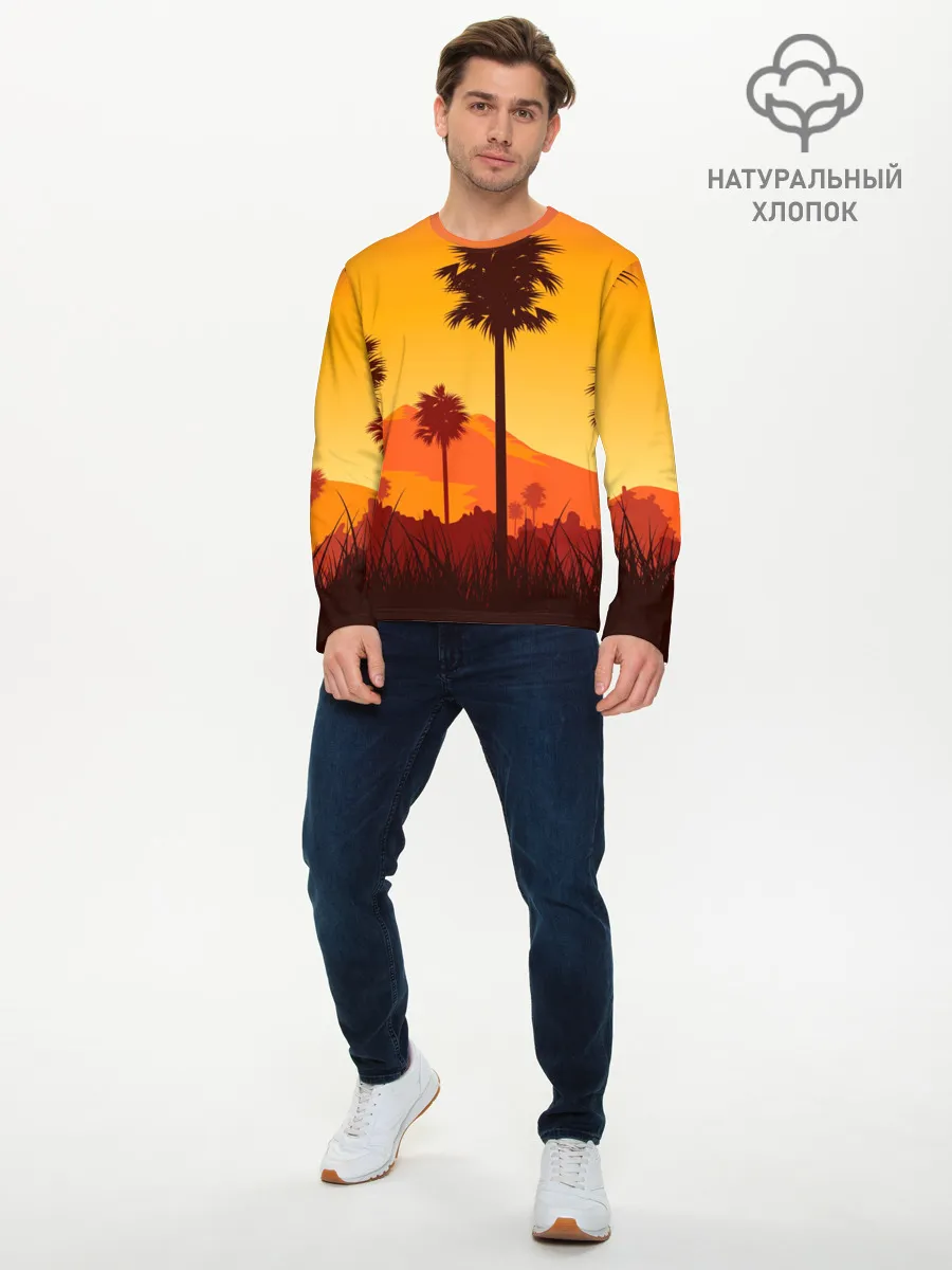 Мужской лонгслив базовый / Лето, Пальмы, вечер