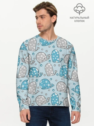 Мужской лонгслив базовый / Киты паттерн
