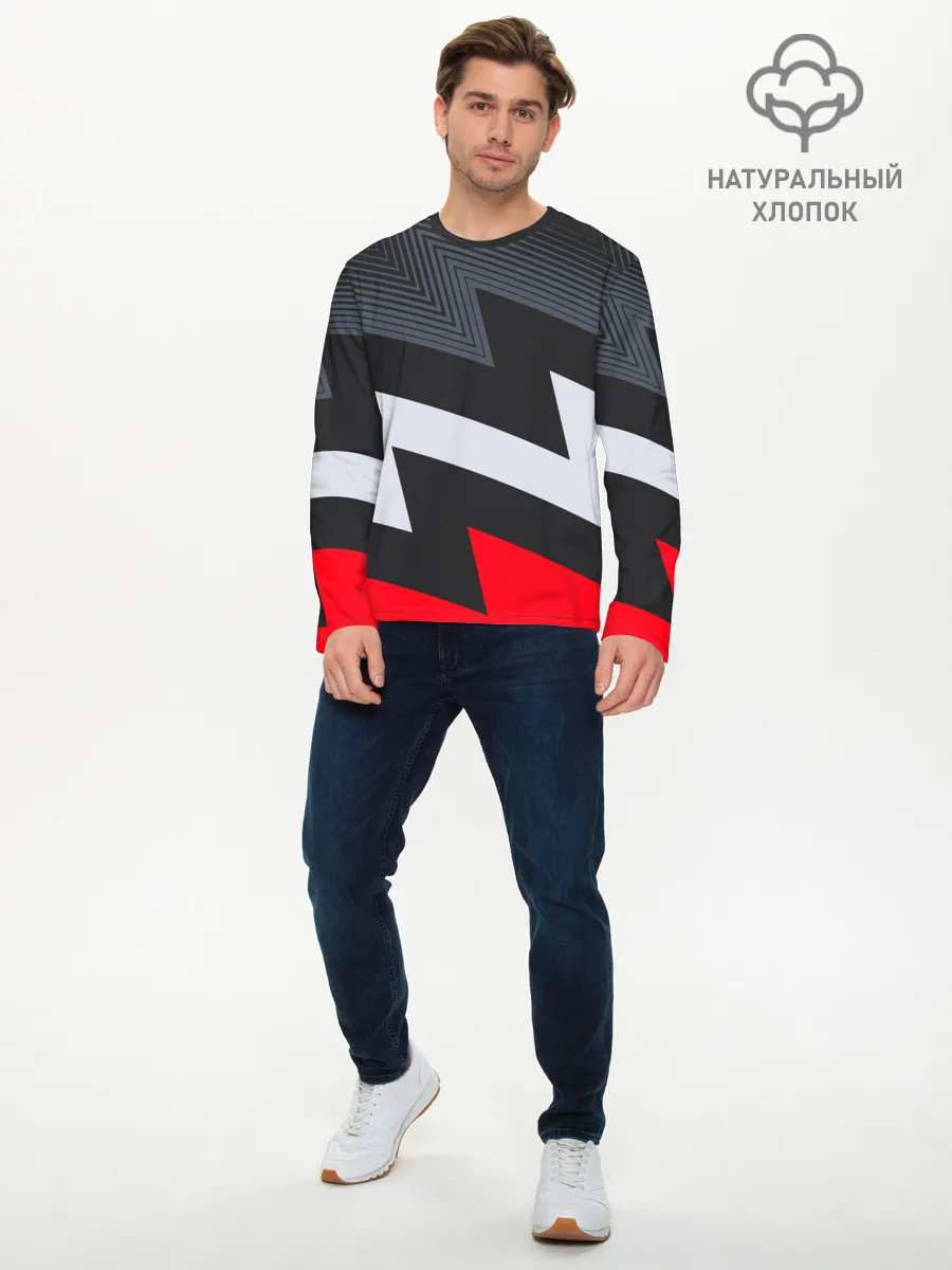 Мужской лонгслив базовый / Черно-красные зигзаги