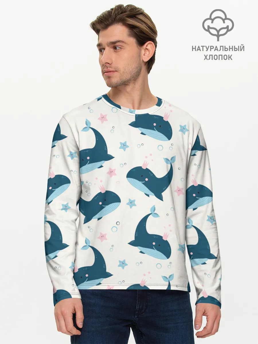 Мужской лонгслив базовый / Киты