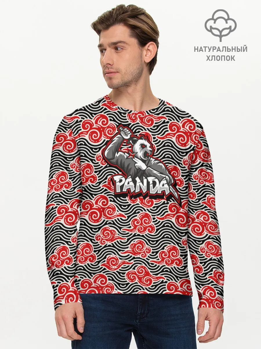 Мужской лонгслив базовый / Панда-ниндзя