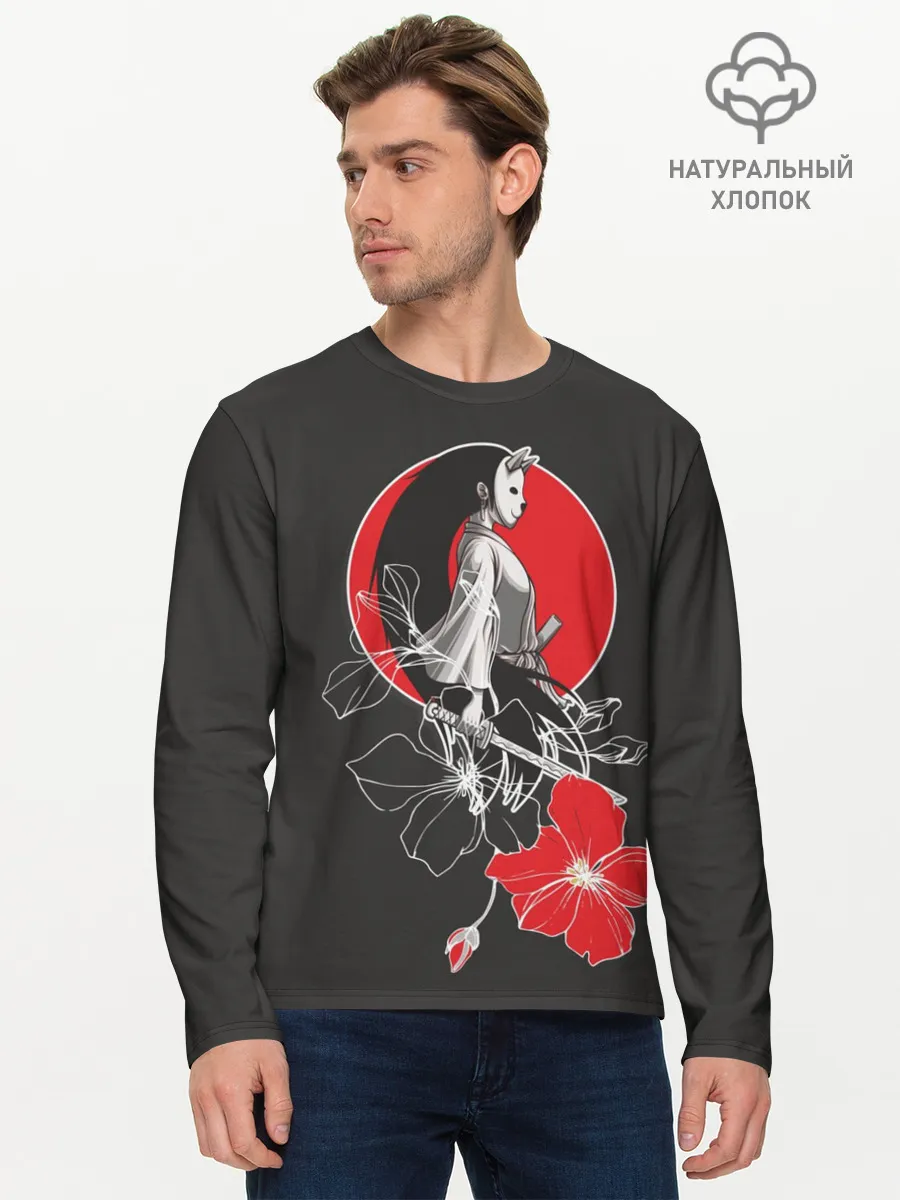 Мужской лонгслив базовый / Девушка-кошка-самурай