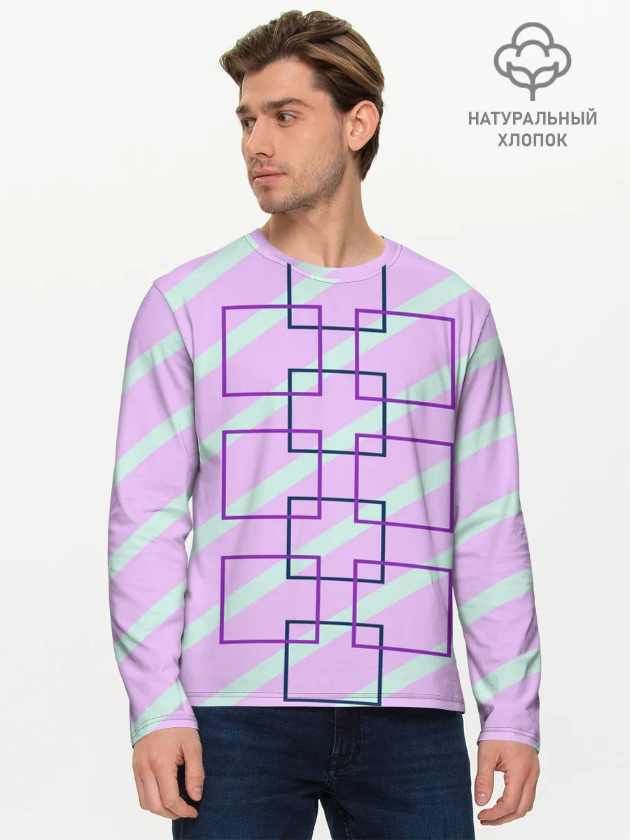 Мужской лонгслив базовый / графический: клетка полоска