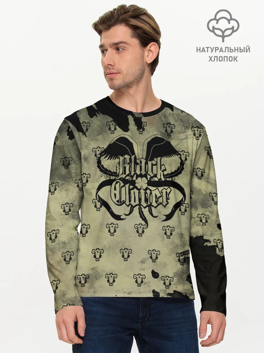 Мужской лонгслив базовый / Чёрный клевер Черные быки
