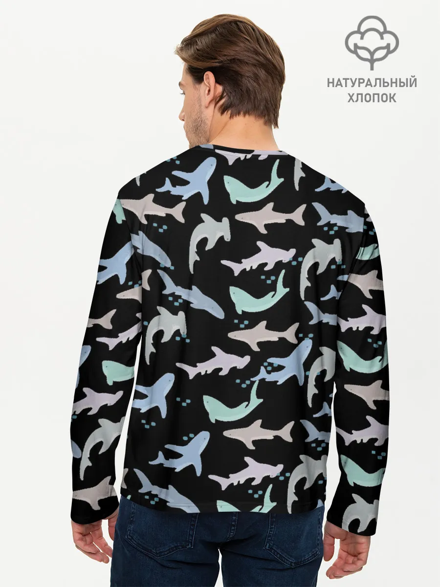 Мужской лонгслив базовый / Акулы разные
