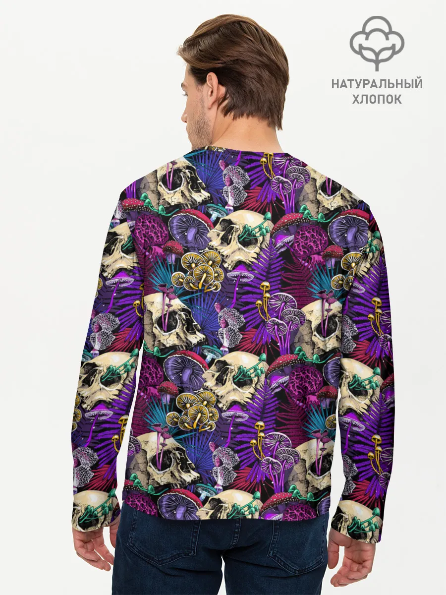 Мужской лонгслив базовый / Психоделика - черепа и грибы