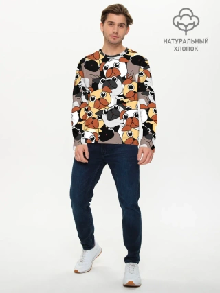 Мужской лонгслив базовый / Собаки мопсы