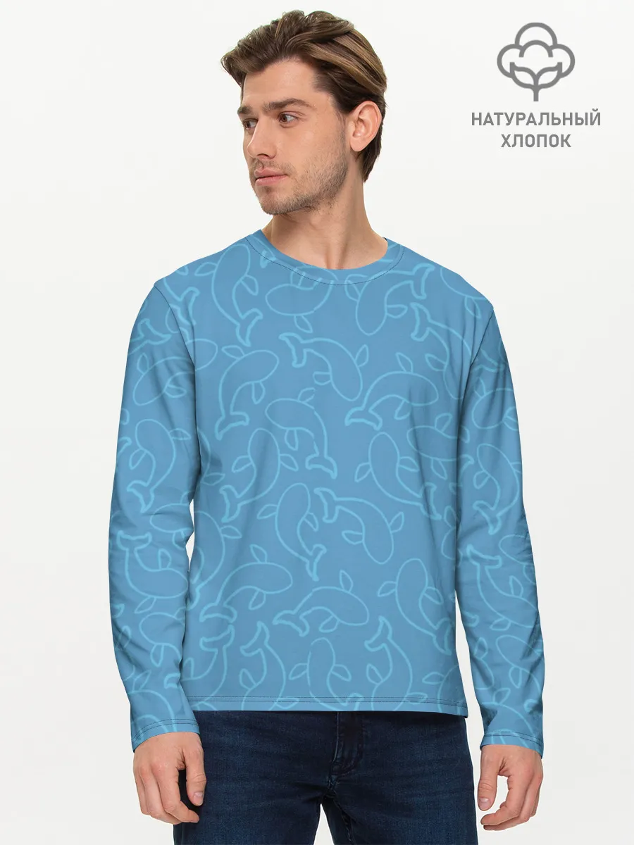 Мужской лонгслив базовый / Рыбки на голубом