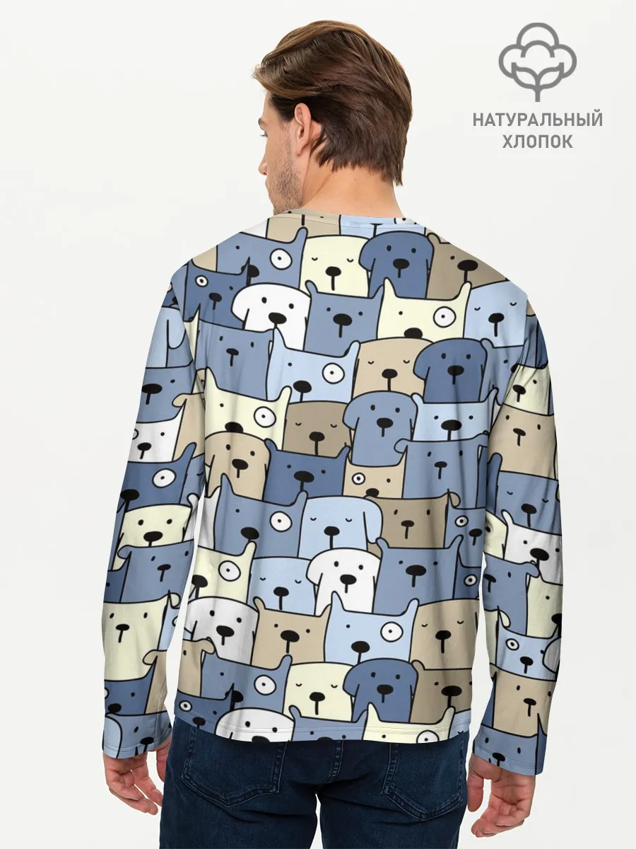 Мужской лонгслив базовый / Собачки рисунок паттерном