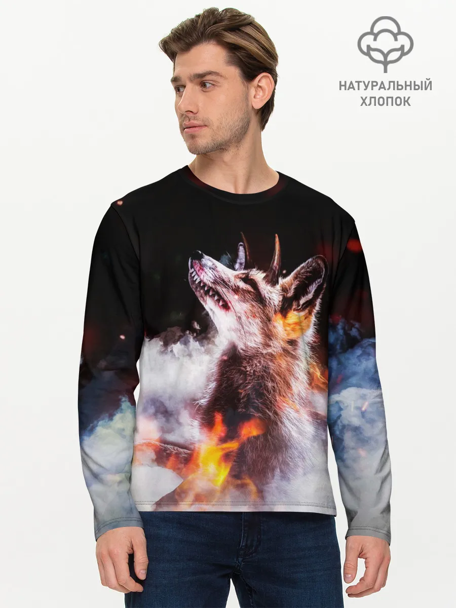 Мужской лонгслив базовый / Лиса с рогами