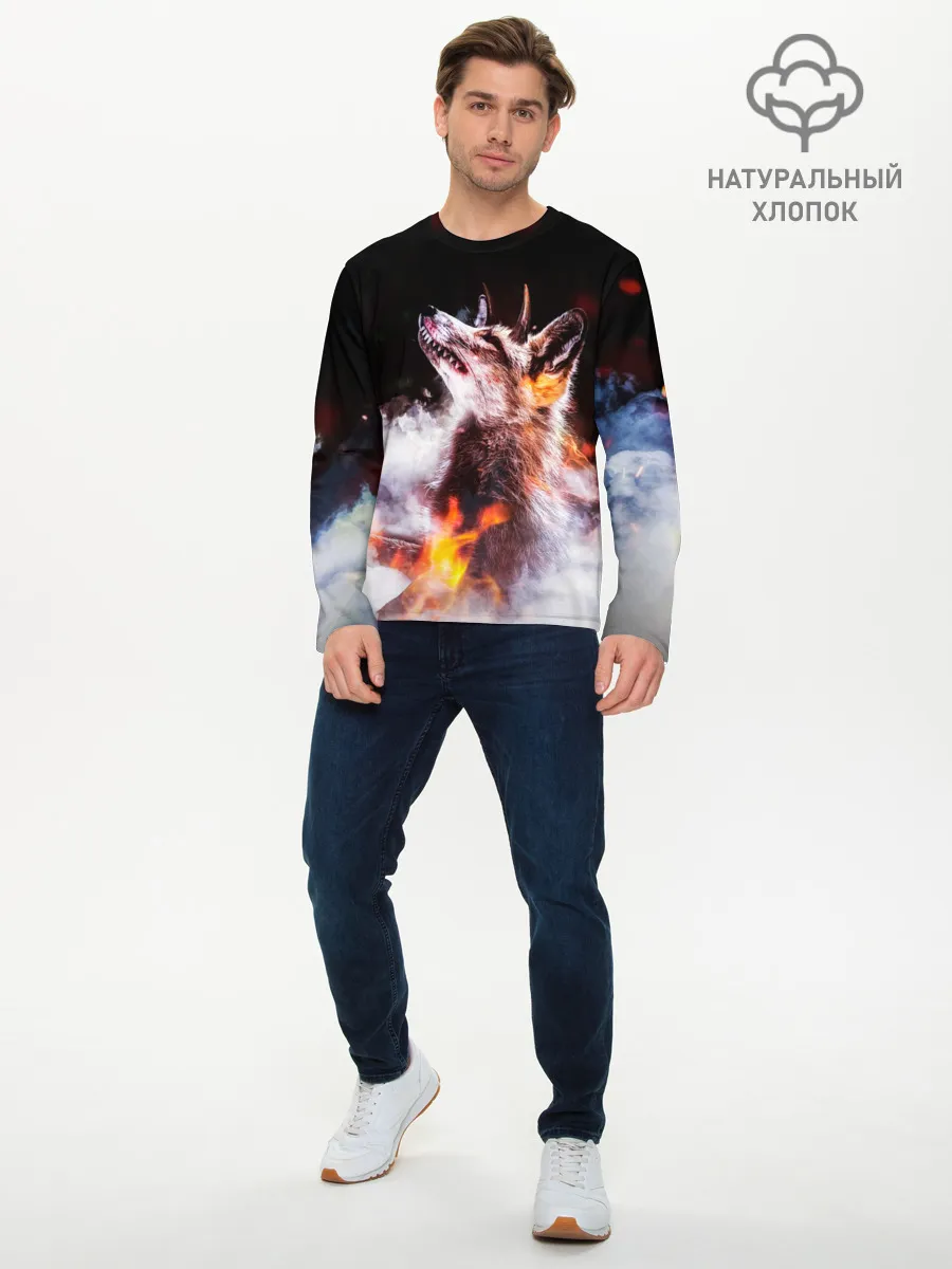 Мужской лонгслив базовый / Лиса с рогами