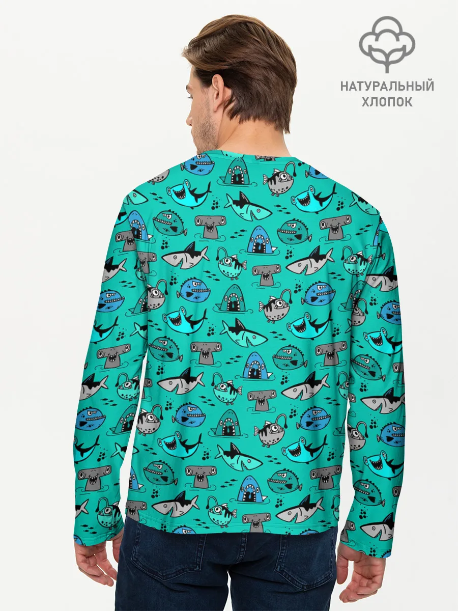 Мужской лонгслив базовый / Морские рыбки