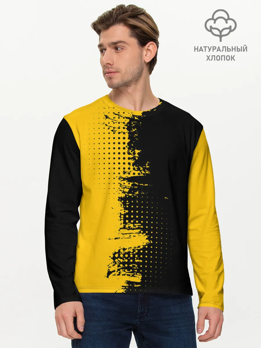 Мужской лонгслив базовый / ЧЕРНО ЖЕЛТЫЙ ГРАНЖ | GRUNGE