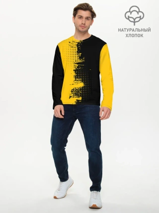 Мужской лонгслив базовый / ЧЕРНО ЖЕЛТЫЙ ГРАНЖ | GRUNGE