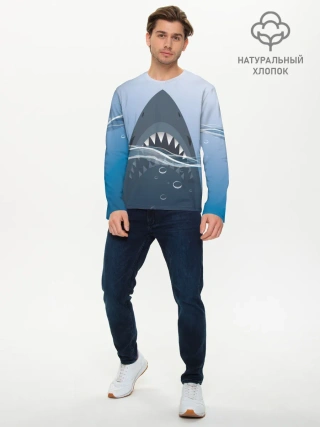 Мужской лонгслив базовый / Акула под водой