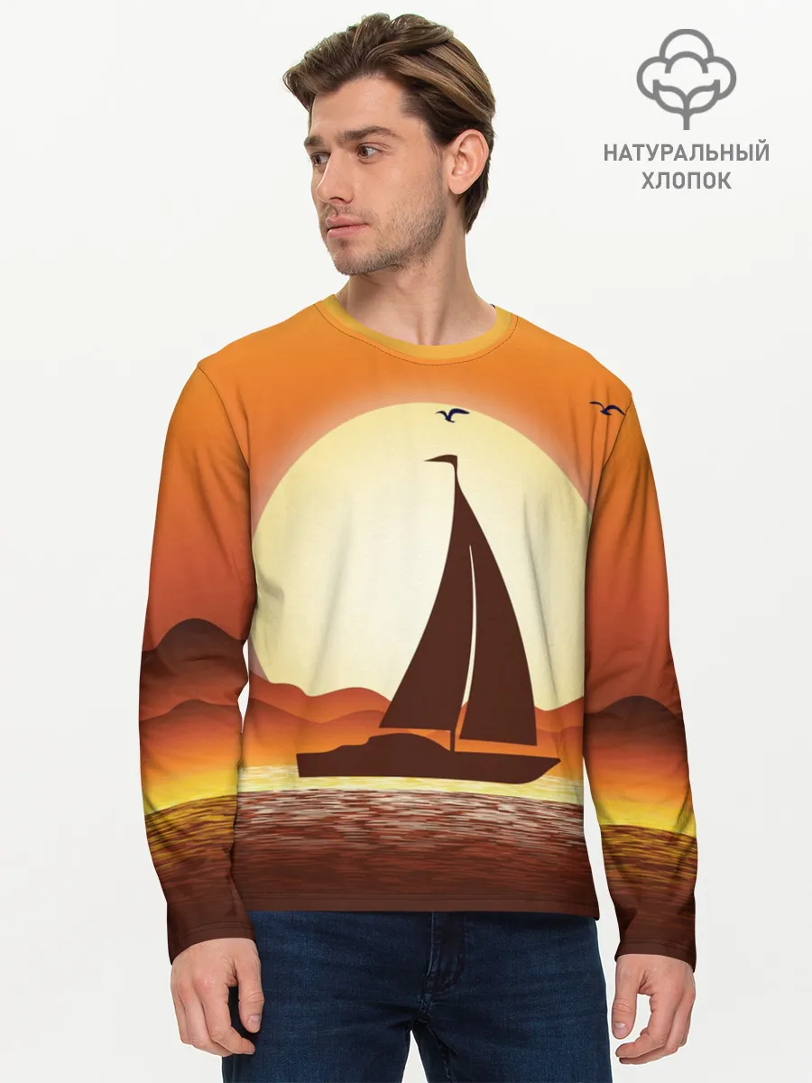 Мужской лонгслив базовый / Кораблик на закате