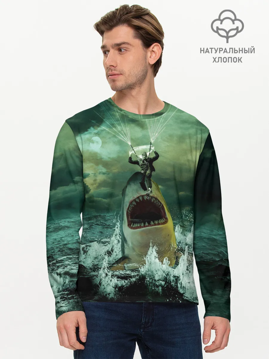 Мужской лонгслив базовый / Shark Attack | Акула атакует