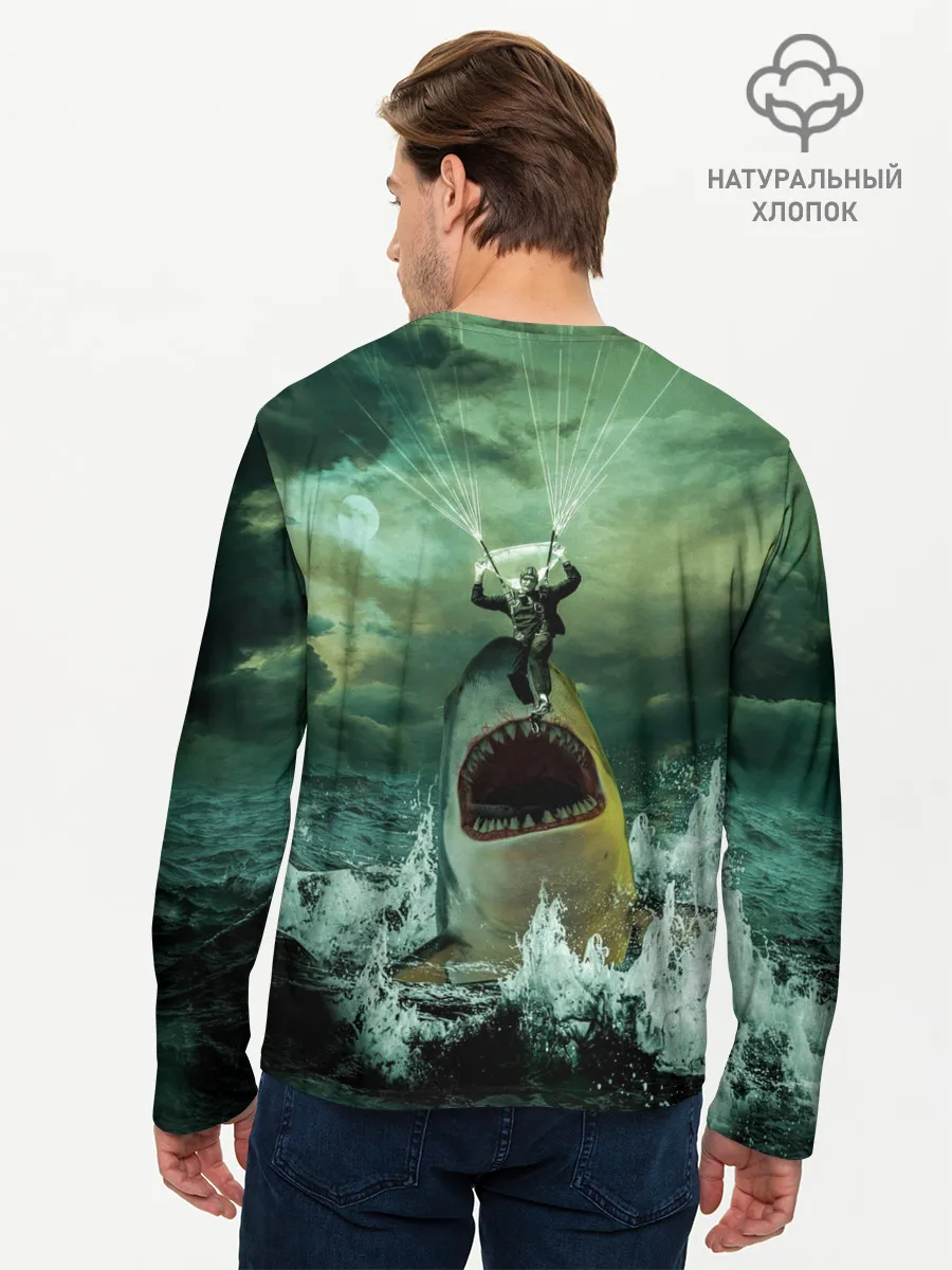 Мужской лонгслив базовый / Shark Attack | Акула атакует