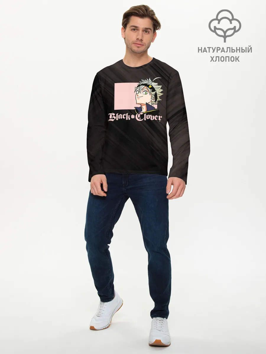 Мужской лонгслив базовый / Чёрный клевер Аста в розовом