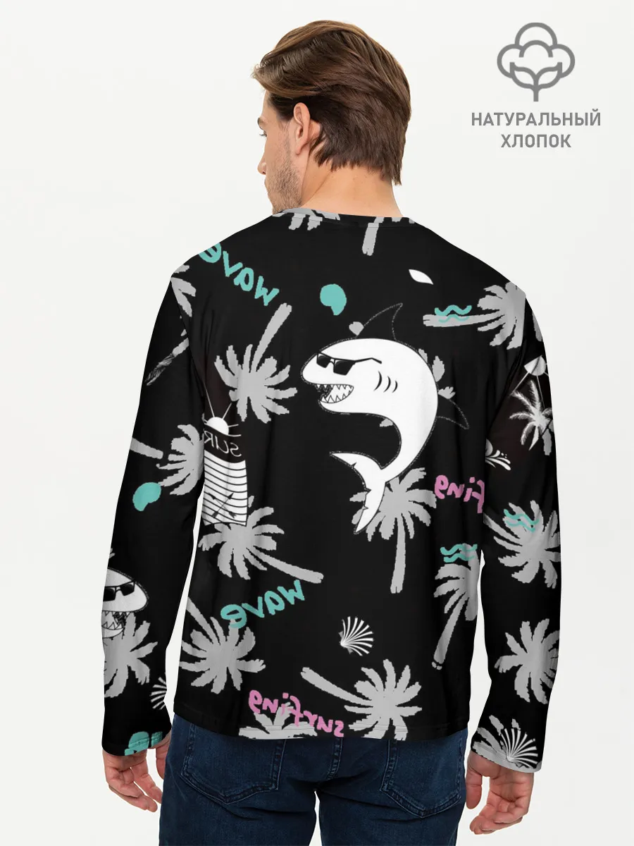 Мужской лонгслив базовый / Акула и серфинг