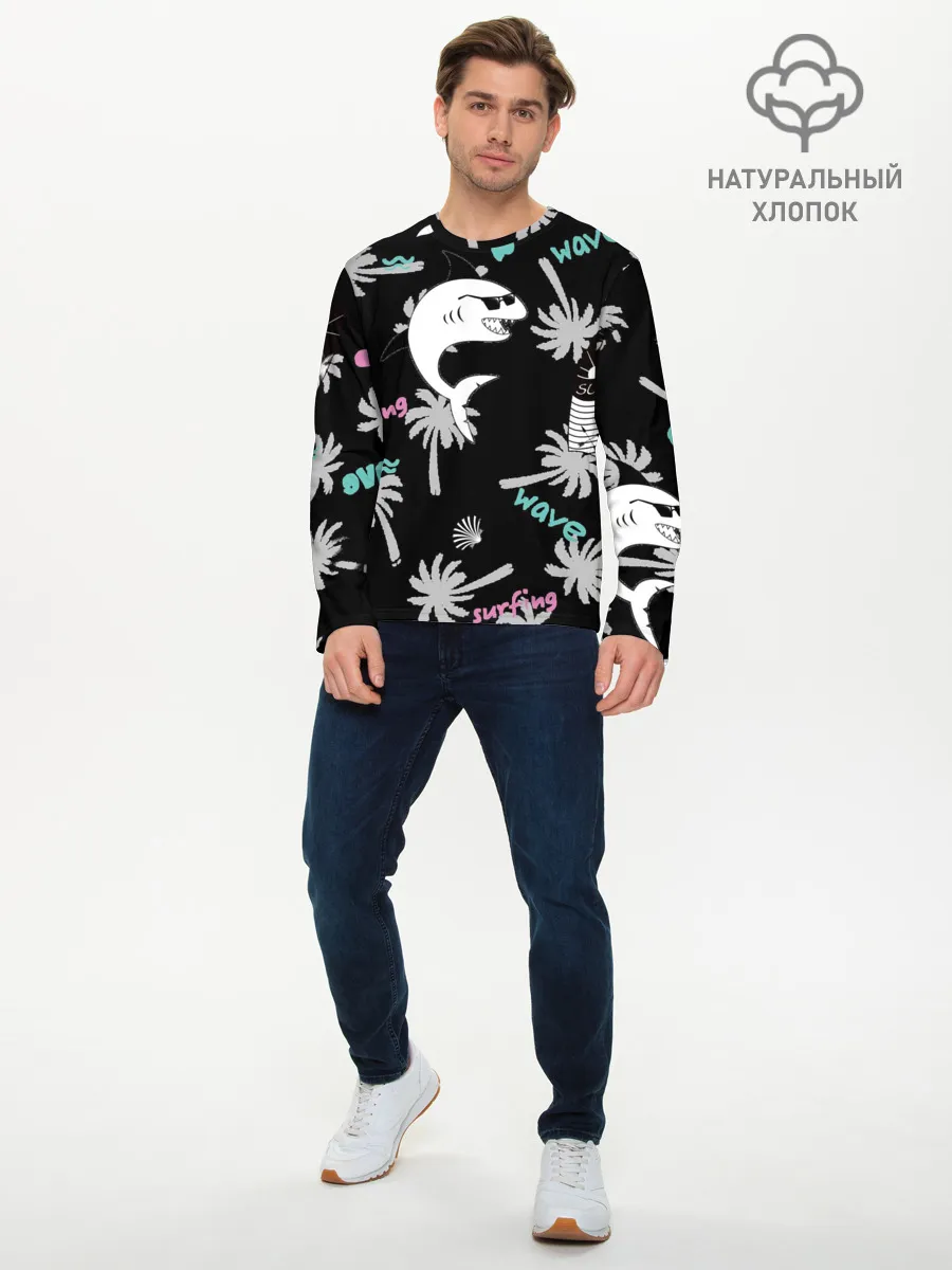 Мужской лонгслив базовый / Акула и серфинг