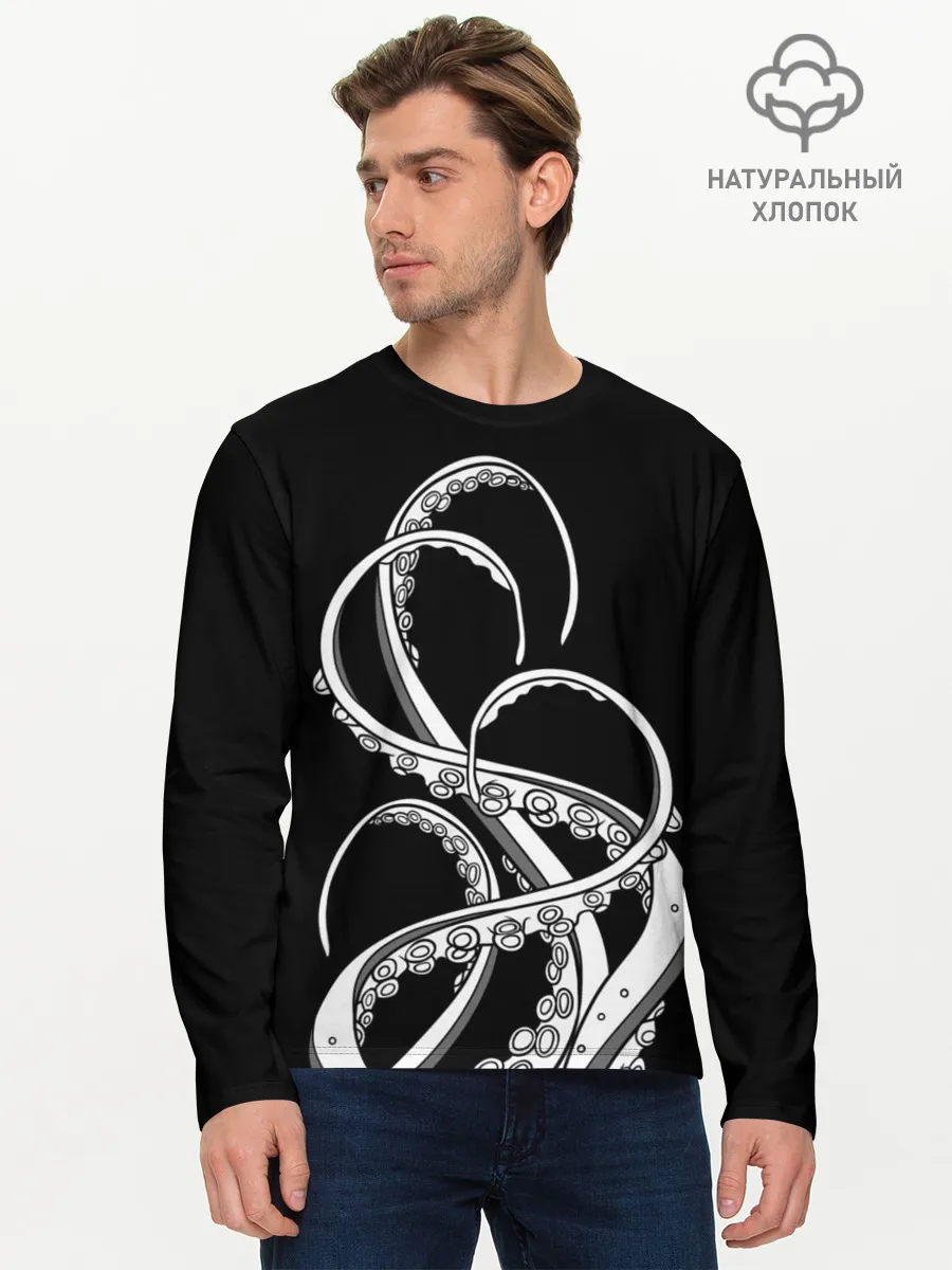Мужской лонгслив базовый / Octopus Black and White