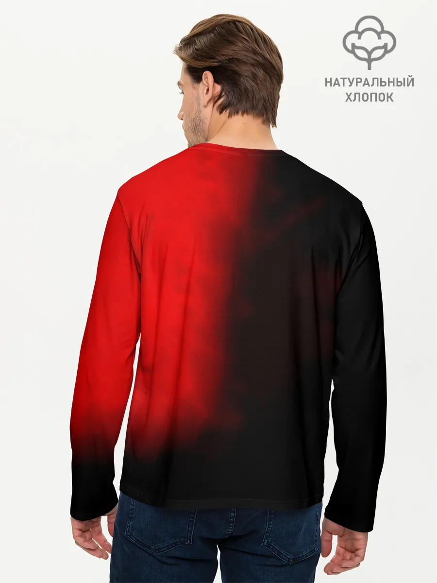 Мужской лонгслив базовый / Чёрный Аста красный туман