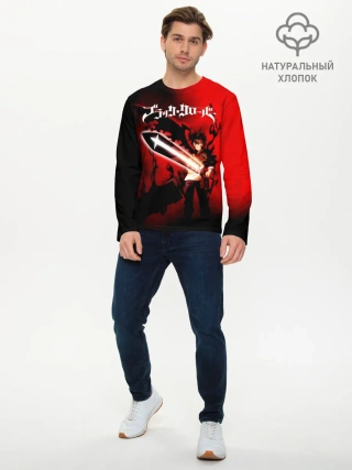 Мужской лонгслив базовый / Чёрный Аста красный туман