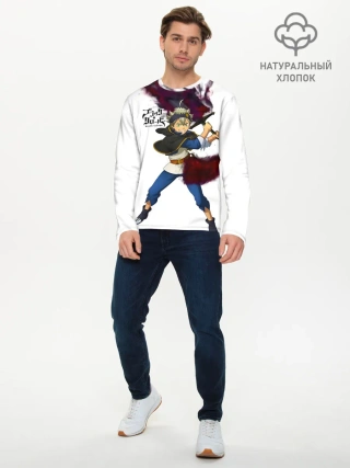 Мужской лонгслив базовый / Чёрный клевер Аста красный меч