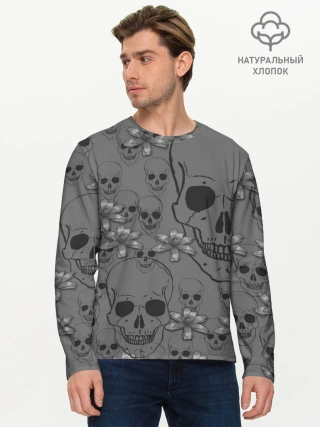 Мужской лонгслив базовый / Цветы и черепа