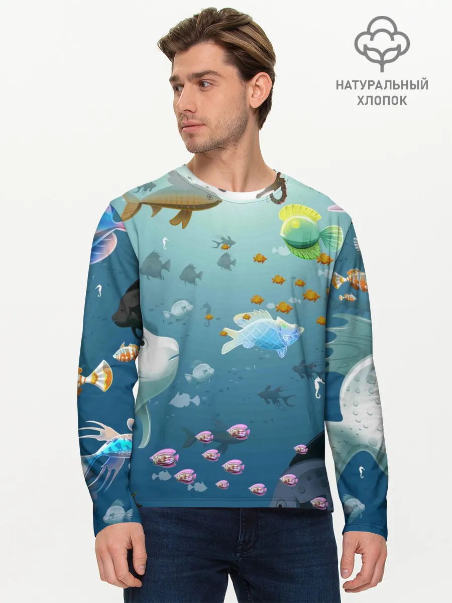 Мужской лонгслив базовый / Мультяшные рыбки | Пляжная