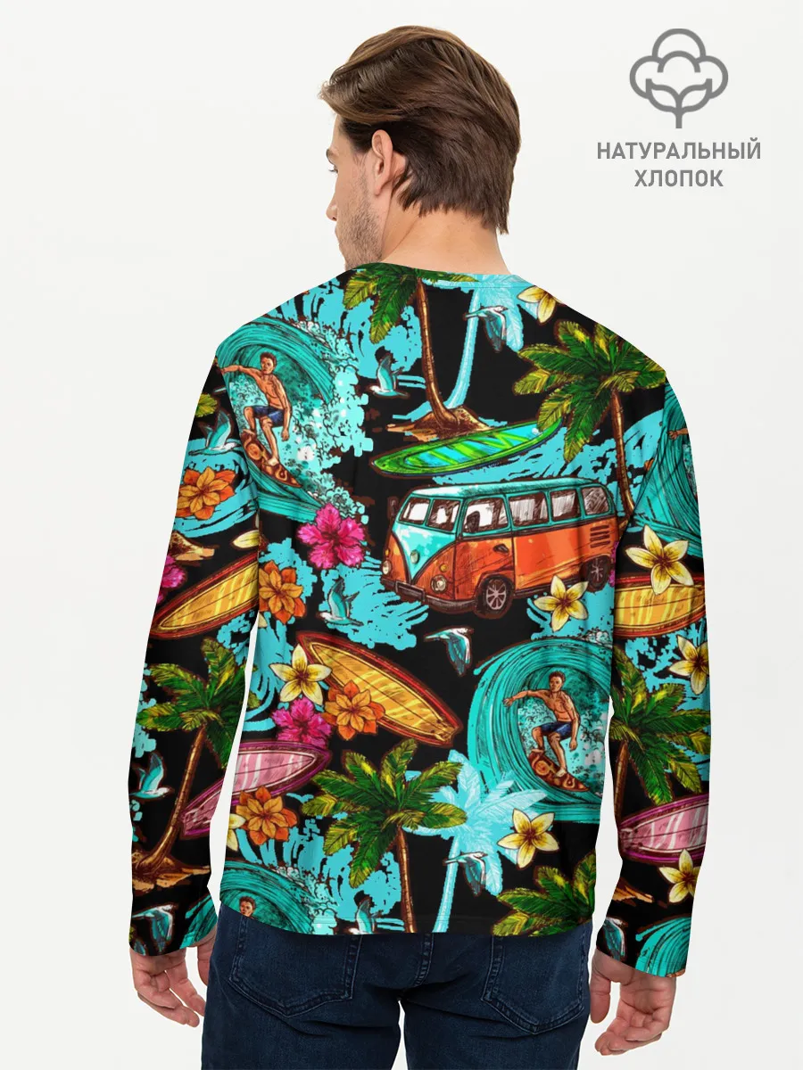 Мужской лонгслив базовый / Пальмы, волны, серфинг