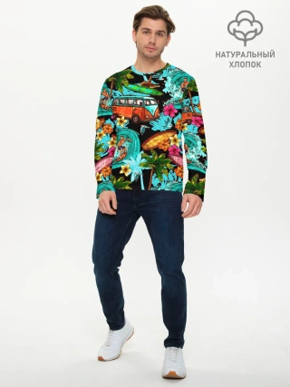 Мужской лонгслив базовый / Пальмы, волны, серфинг