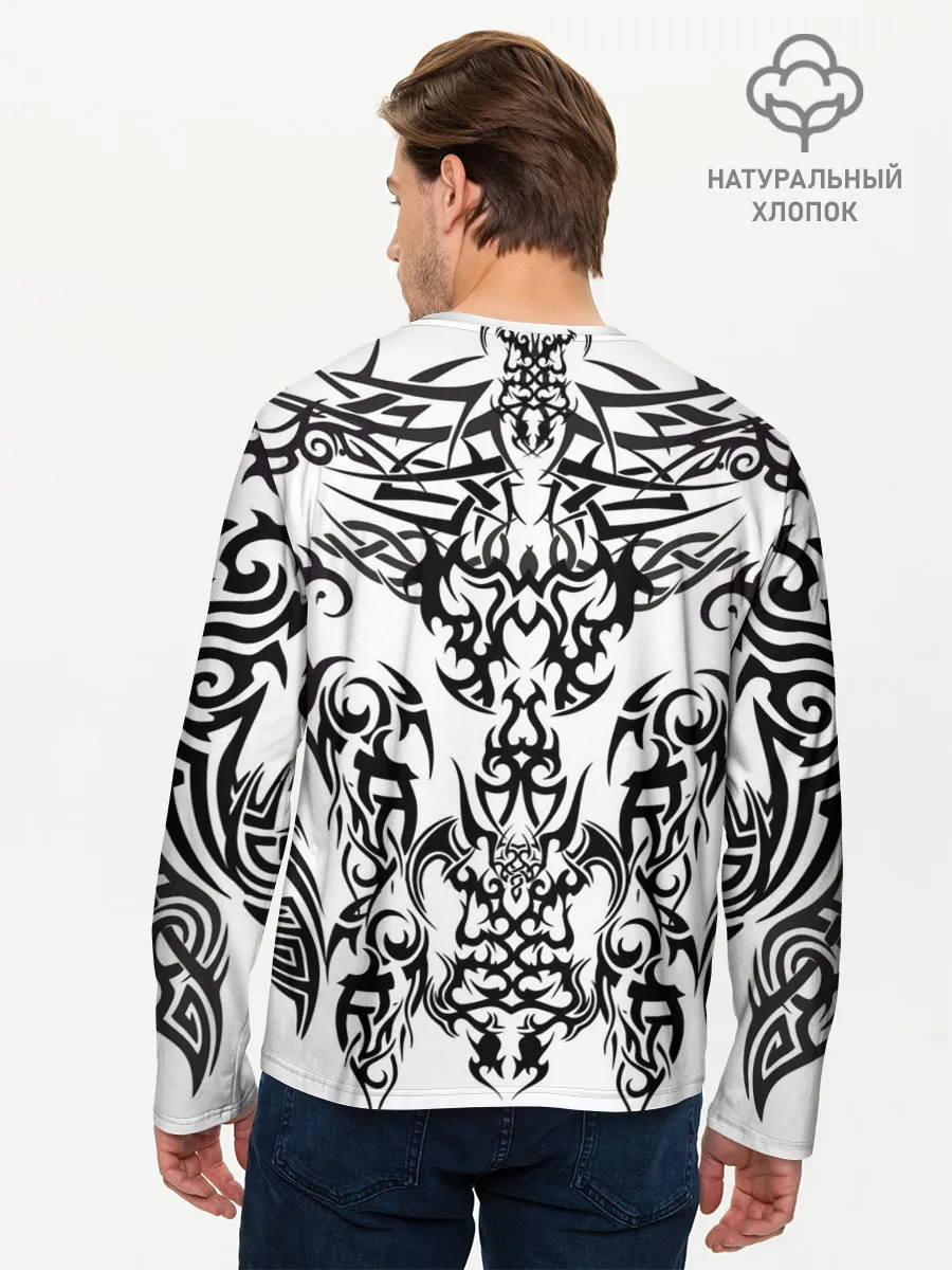 Мужской лонгслив базовый / ТАТУ ЧЕРНО БЕЛОЕ УЗОР