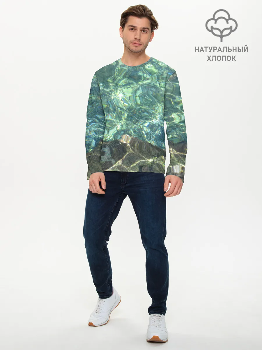 Мужской лонгслив базовый / Морская вода с камнями