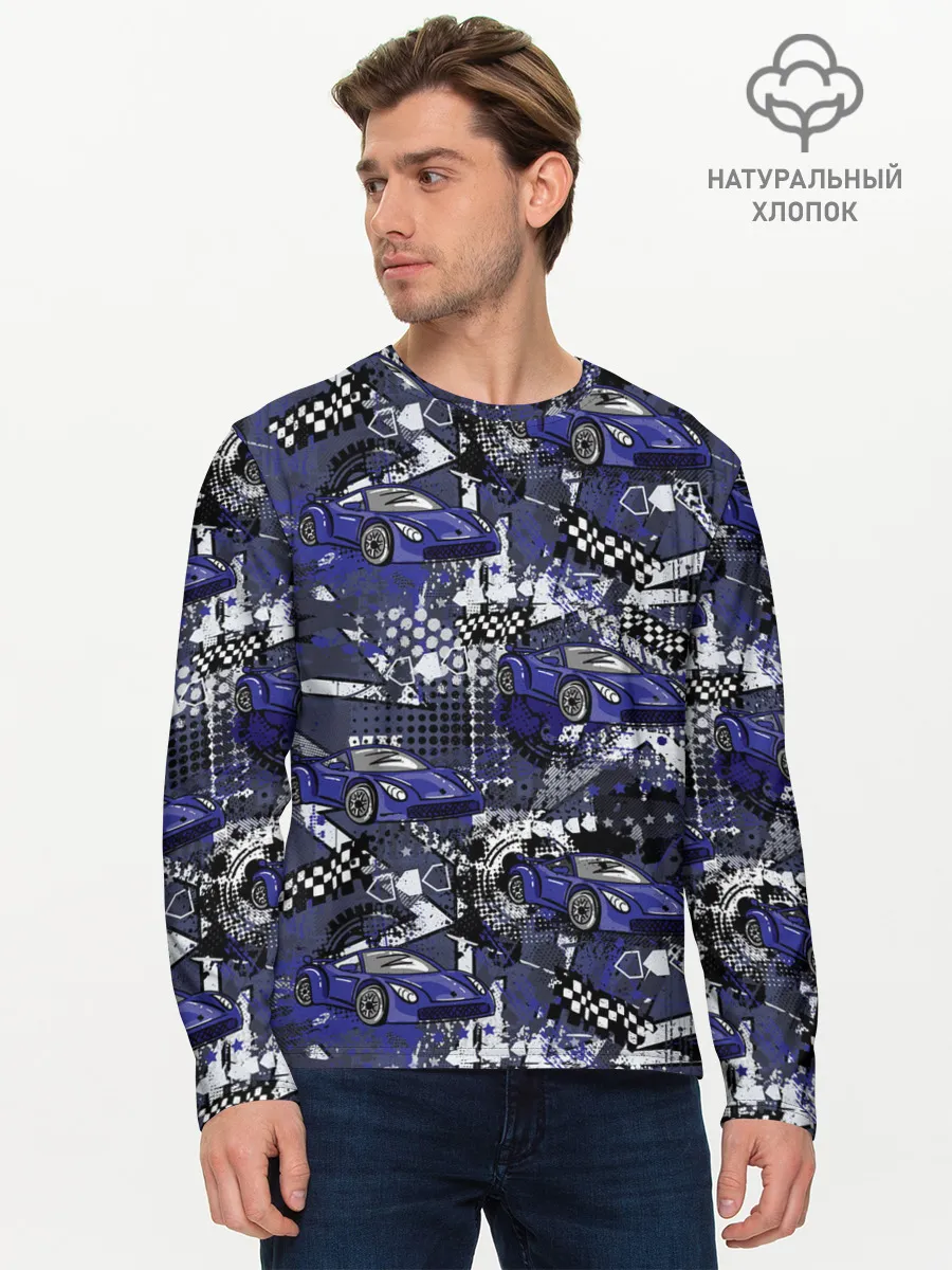 Мужской лонгслив базовый / Гоночная машина